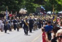 A marching band in blue